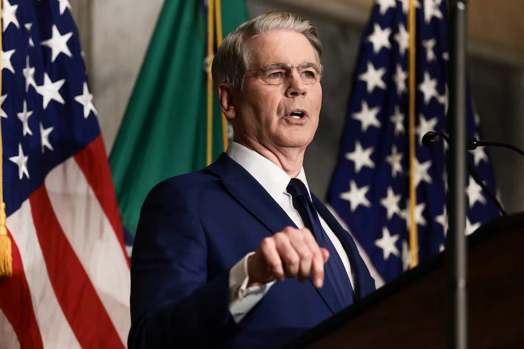 Scott Bessent, U.S. Treasury Secretary, speaking at a podium